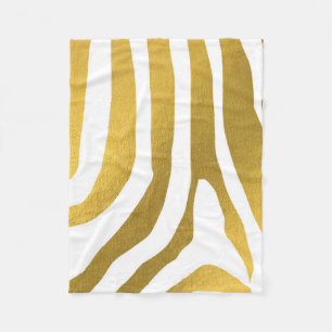 Faux Gold Zebra Print Stripes Pattern Fleece Blanket