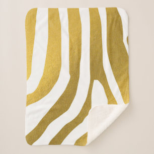 Faux Gold Zebra Print Stripes Pattern Sherpa Blanket