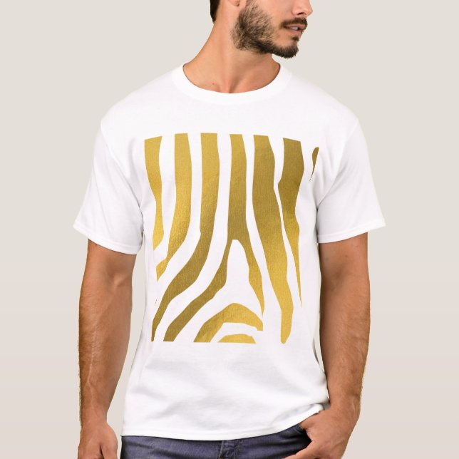 Faux Gold Zebra Print Stripes Pattern T-Shirt (Front)