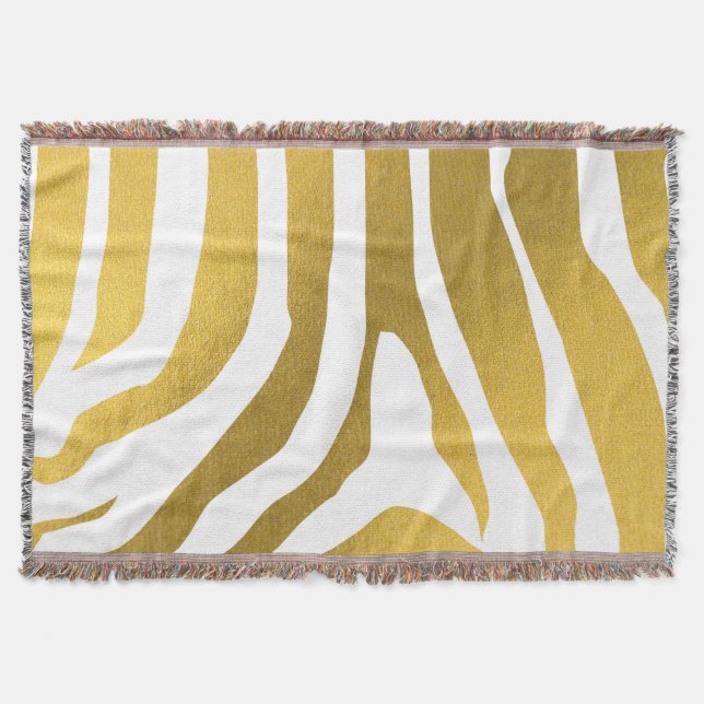 Faux Gold Zebra Print Stripes Pattern Throw Blanket (Front)