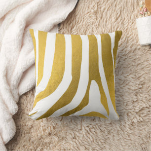 Faux Gold Zebra Print Stripes Pattern Throw Pillow