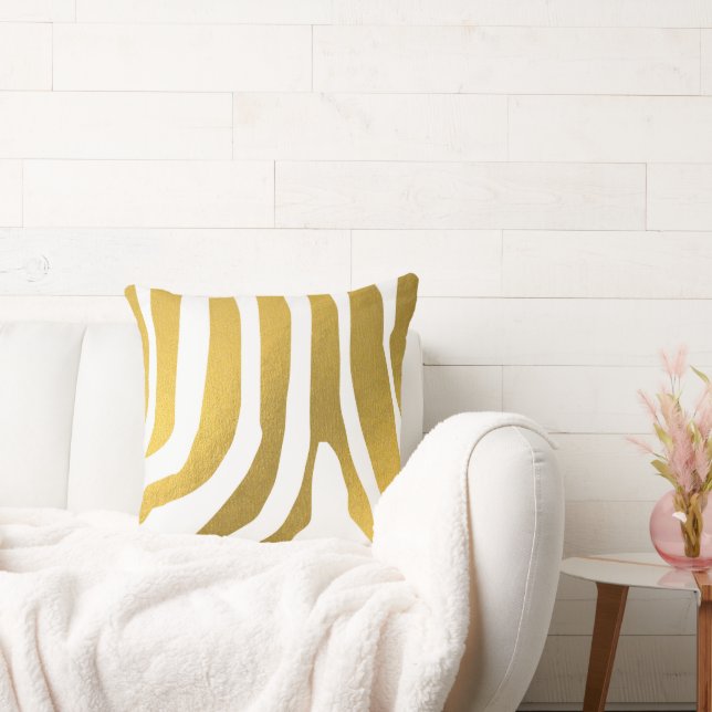 Faux Gold Zebra Print Stripes Pattern Throw Pillow (Couch)