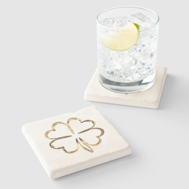 Faux Golden Clover Good Luck Stone Coaster (Side)