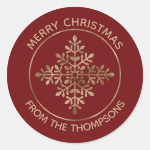 Faux Golden Foil Snowflake On Red (Not Real Foil) Classic Round Sticker