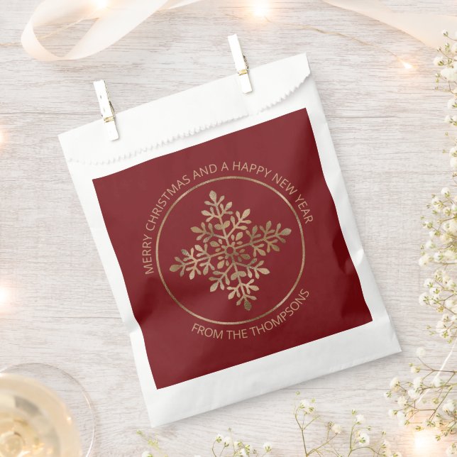 Faux Golden Foil Snowflake On Red (Not Real Foil) Favour Bag (Clipped)