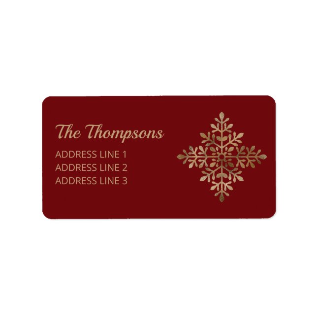 Faux Golden Foil Snowflake On Red (Not Real Foil) Label (Front)