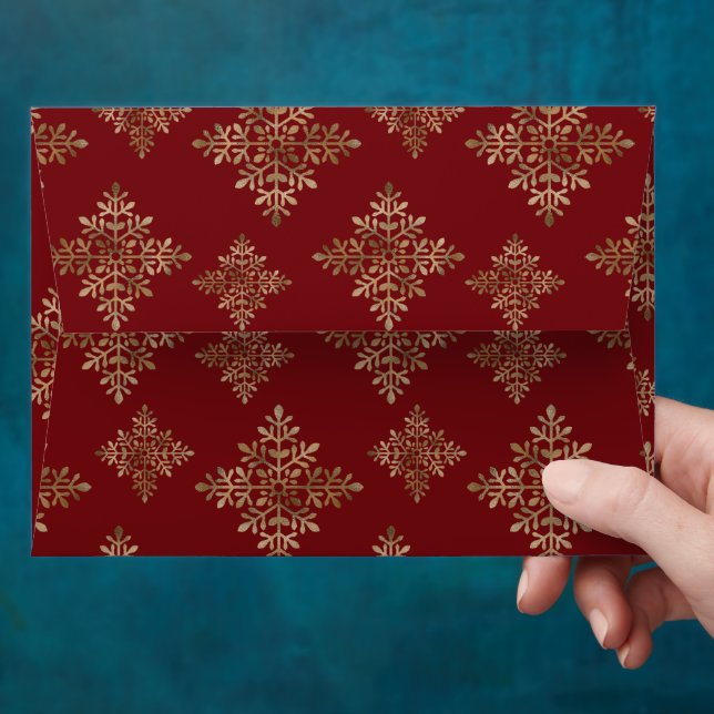 Faux Golden Foil Snowflakes On Red (Not Real Foil) Envelope (Hand)