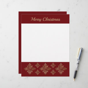 Faux Golden Foil Snowflakes On Red (Not Real Foil) Letterhead