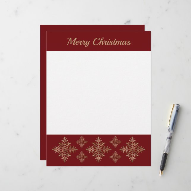 Faux Golden Foil Snowflakes On Red (Not Real Foil) Letterhead (Front/Back In Situ)