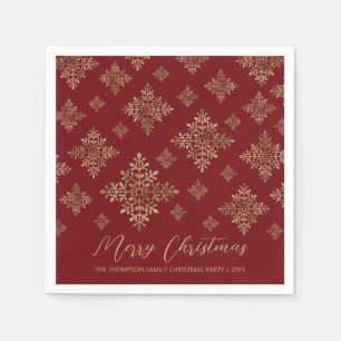 Faux Golden Foil Snowflakes On Red (Not Real Foil) Napkin
