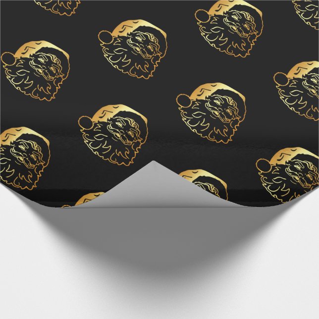 Faux golden santa heads pattern wrapping paper (Corner)