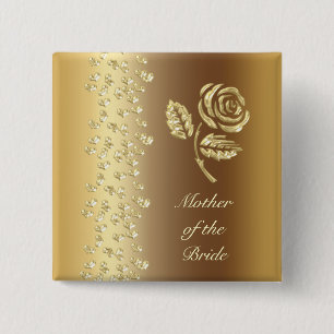 Faux Golden Wedding rose and hearts name 2 Inch Square Button