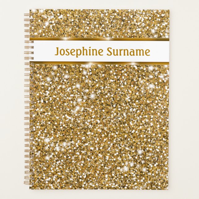 Faux Golden Yellow Glitter Texture & Custom Text Planner (Front)
