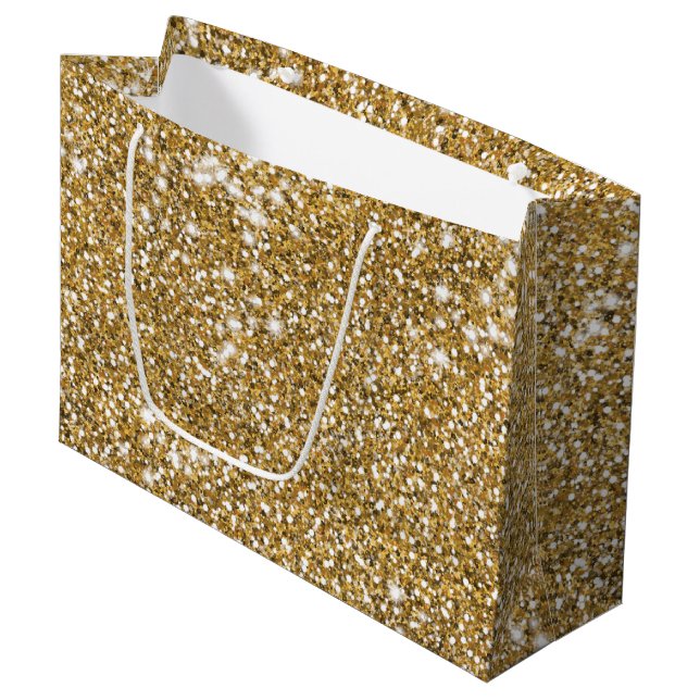 Faux Golden Yellow Glitter Texture Look Graphic Large Gift Bag (Front Angled)