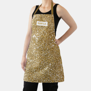 Faux Golden Yellow Glitter Texture Look & Name Apron
