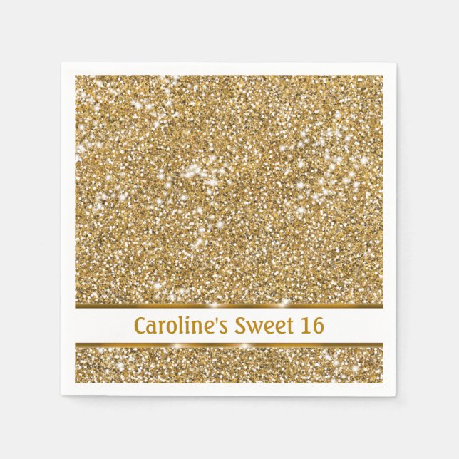 Faux Golden Yellow Glitter Texture Sweet Sixteen Napkin (Front)