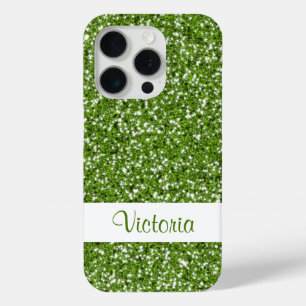 Faux Green Glitter Pattern Look-like With Name iPhone 15 Pro Case