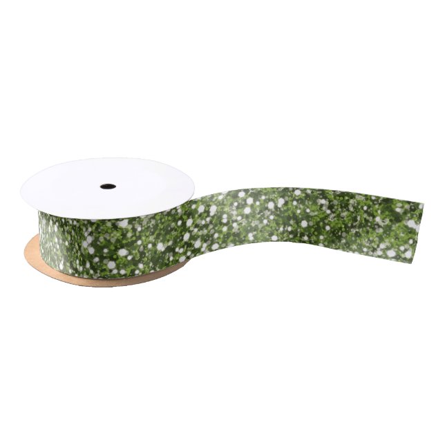 Faux Green Glitter Texture Look-like Graphic Satin Ribbon (Spool)