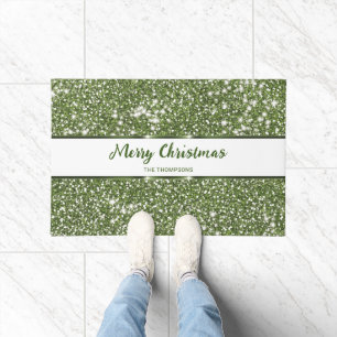 Faux Green Glitter Texture Look Merry Christmas Doormat