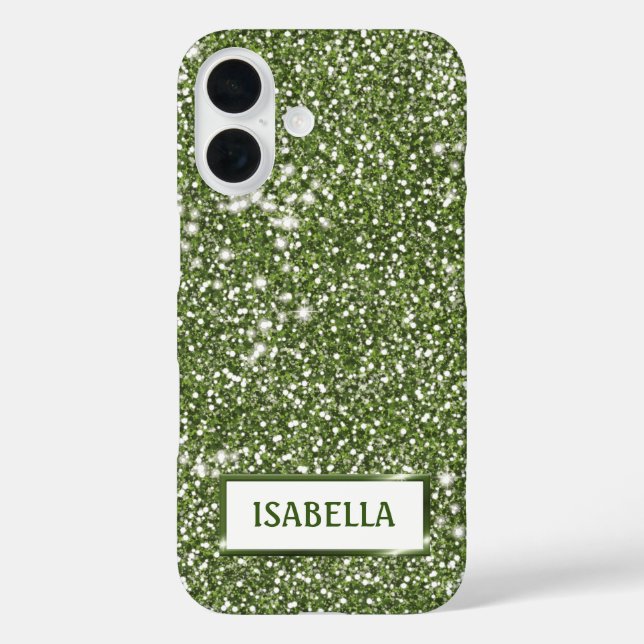 Faux Green Glitter Texture Look With Custom Name Case-Mate iPhone Case (Back)