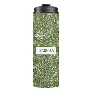 Faux Green Glitter Texture Look With Custom Name Thermal Tumbler