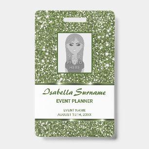 Faux Green Glitter Texture Look With Custom Text Badge