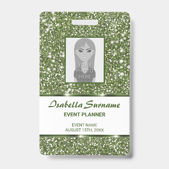 Faux Green Glitter Texture Look With Custom Text Badge (Front)
