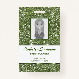 Faux Green Glitter Texture Look With Custom Text Badge
