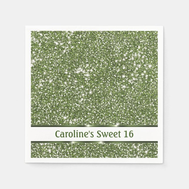 Faux Green Glitter Texture Look With Custom Text Napkin (Front)