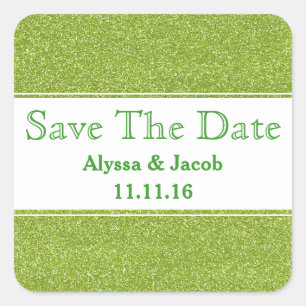 Faux Green Glitter Wedding  Save the Date Square Sticker
