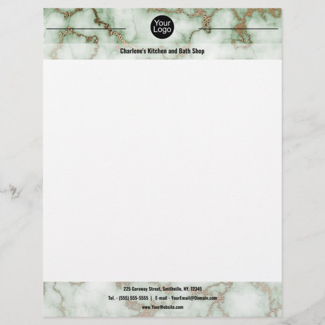Faux Green Gold Marble Letterhead (Front)