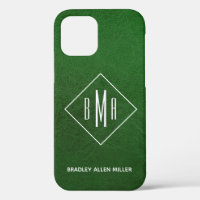 Faux Green Leather White Monogram Personalized
