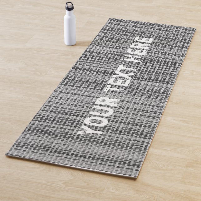 Faux Grey Fabric Yoga Mat with Custom Text (In Situ)
