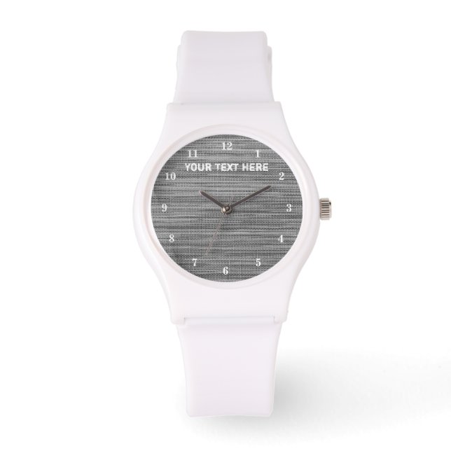 Faux Grey Fabric Your Text Personalized Watch Gift (Front)