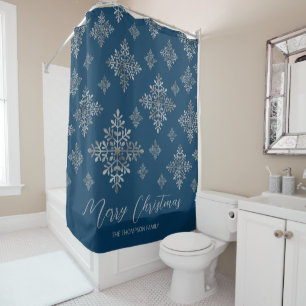 Faux Grey Foil Snowflakes On Blue (Not Real Foil)