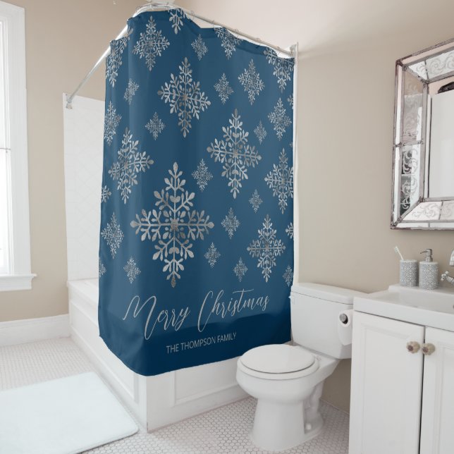 Faux Grey Foil Snowflakes On Blue (Not Real Foil) (In Situ)