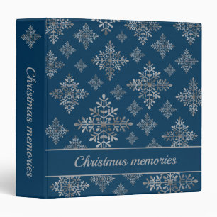 Faux Grey Foil Snowflakes On Blue (Not Real Foil) Binder
