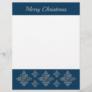 Faux Grey Foil Snowflakes On Blue (Not Real Foil) Letterhead