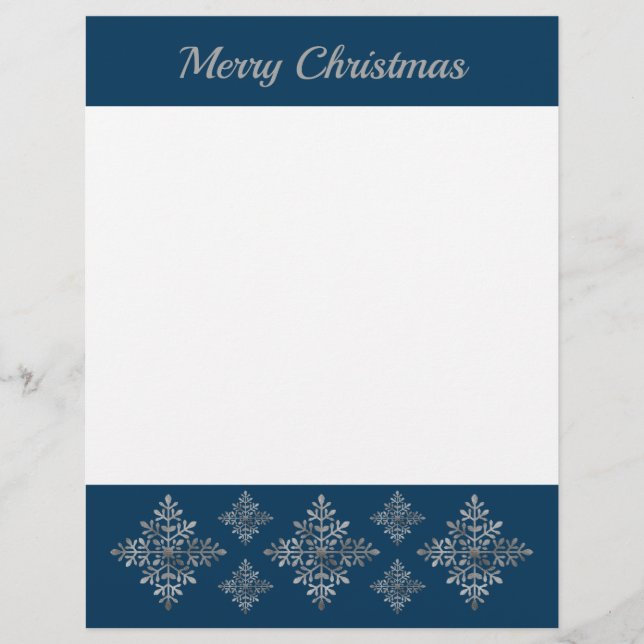 Faux Grey Foil Snowflakes On Blue (Not Real Foil) Letterhead (Front)