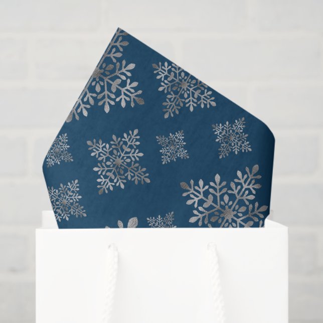 Faux Grey Foil Snowflakes On Blue (Not Real Foil) Tissue Paper (Gift Bag)