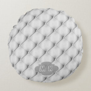 Faux Grey Leather Upholstery Custom Monogram Round Pillow
