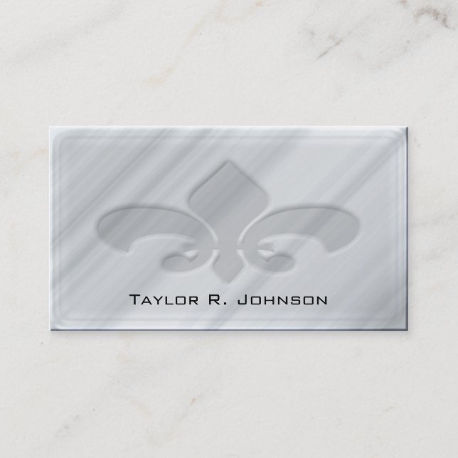 Faux Grey Marble Fleur de Lis Business Card (Front)