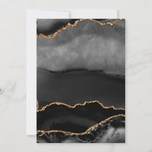 Faux Grey Marbled Agate Golden Glitter Black Stone Invitation