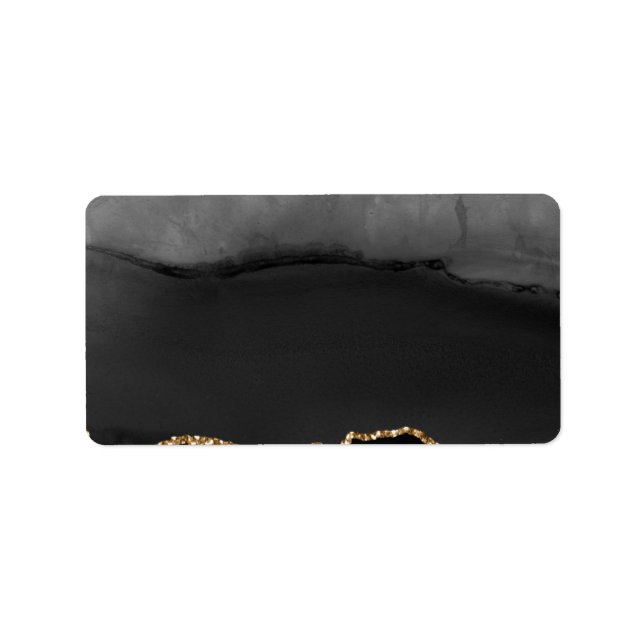 Faux Grey Marbled Agate Golden Glitter Black Stone Label (Front)