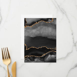 Faux Grey Marbled Agate Golden Glitter Black Stone Menu