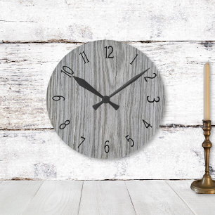 Faux Grey Wood Panelling Round Clock