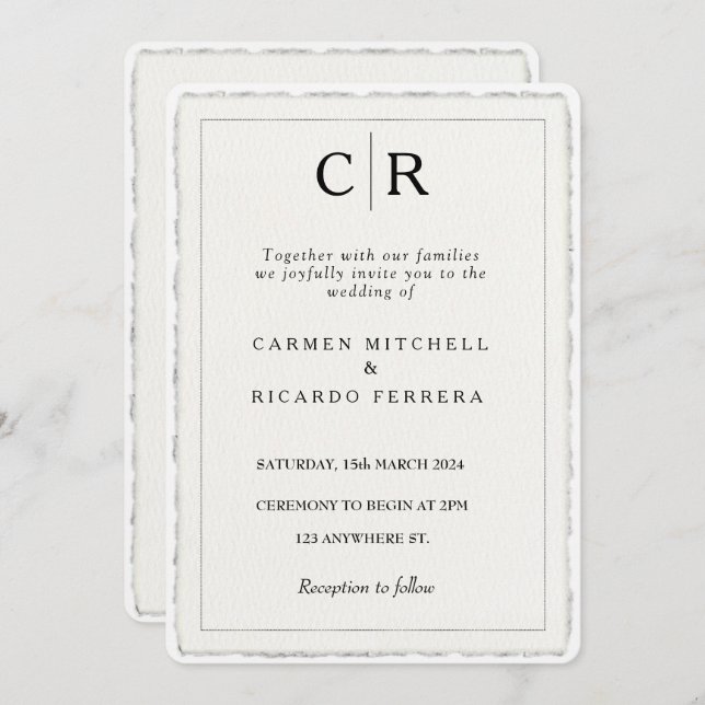 Faux Hand-Torn Script Modern Deckle Edge Invite (Front/Back)