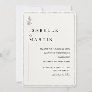 Faux Hand-Torn Script Photo Deckled Edge Wedding Invitation