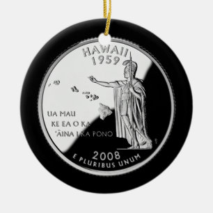 Faux Hawaii State Quarter Ceramic Ornament