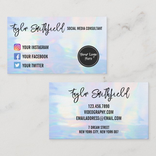 Faux Holo Carte de visite des médias sociaux (Devant / Derrière)